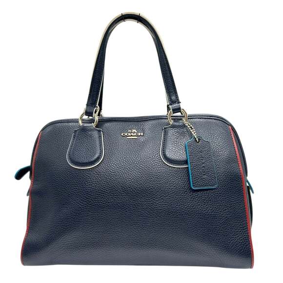 Coach Ace Satchel Handbag/Shoulder Bag in Navy Leather with Neon Yellow and G... - Picture 2 of 16